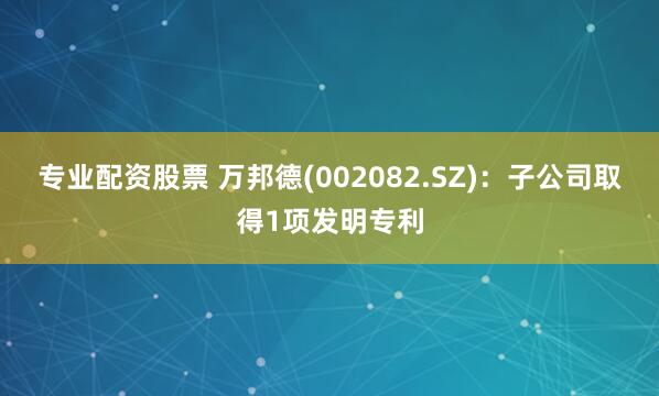 专业配资股票 万邦德(002082.SZ)：子公司取得1项发明专利